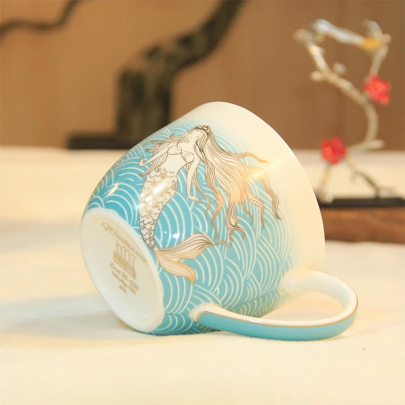 【闪购商品】 W32美人鱼WAIKIWOOD描金人鱼陶瓷早餐杯马克杯 2892