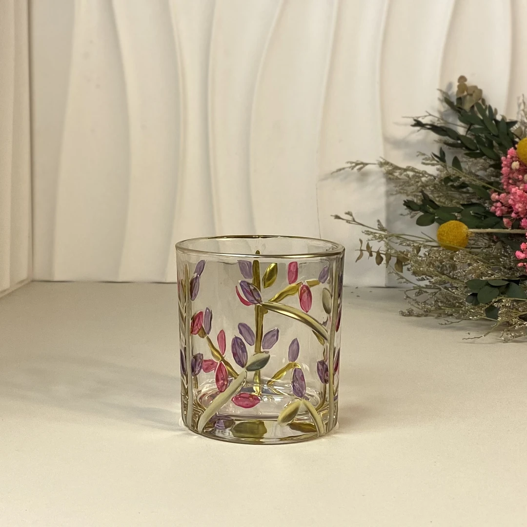 【闪购商品】 L210红色描金直径8cm水晶玻璃品简约茶杯3184