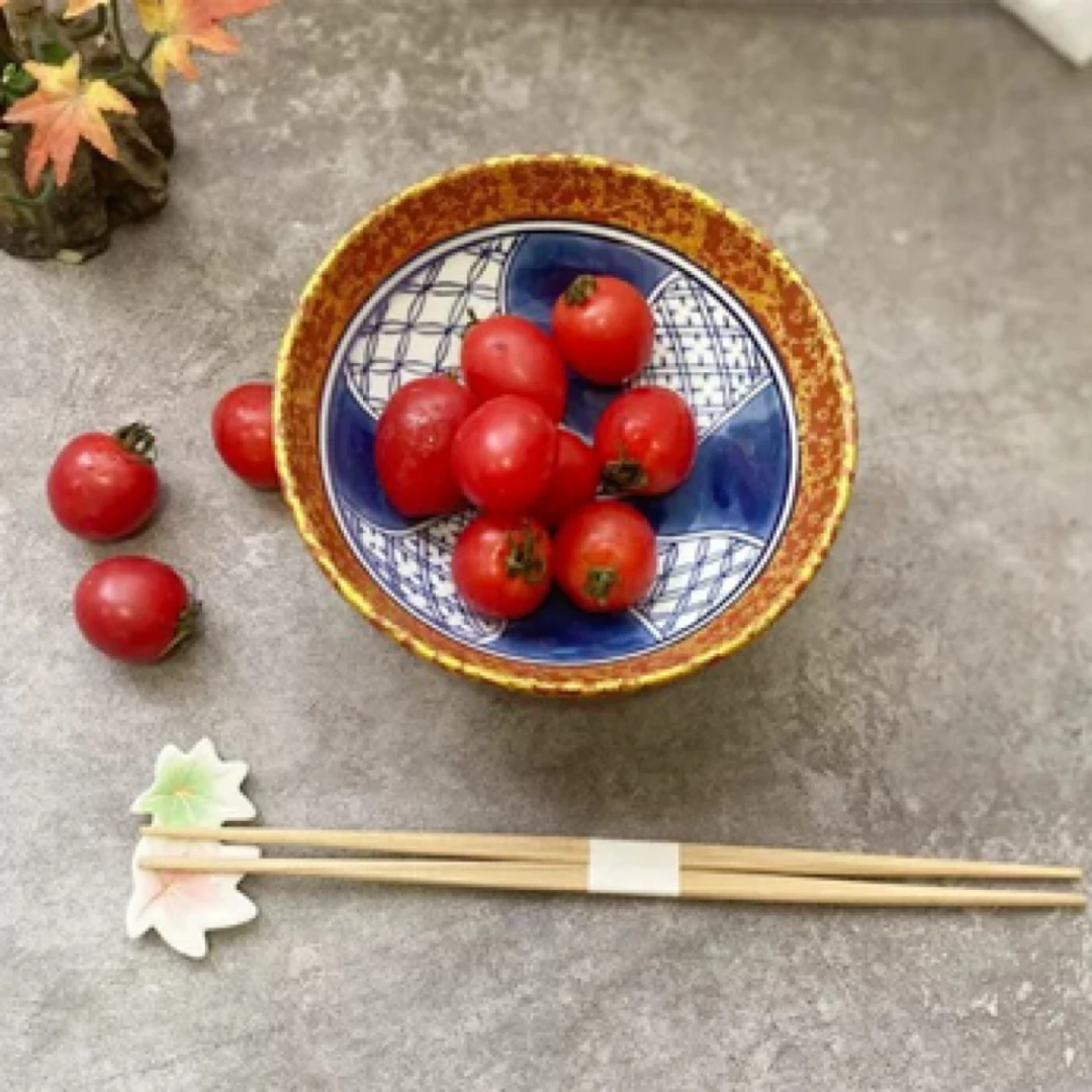 【闪购商品】 X44赤绘染付青花撒金重工陶瓷高足陶瓷碗2402