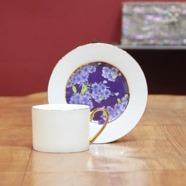 Y419紫罗兰浮雕描金WAIKIWOOD欧式家用轻奢骨瓷咖啡杯4160