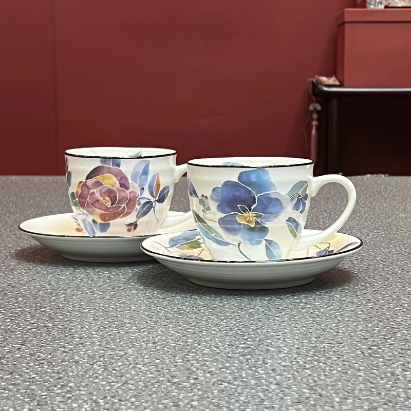 L314K32九谷伯翠情侣玫瑰手绘陶瓷咖啡杯杯碟2831
