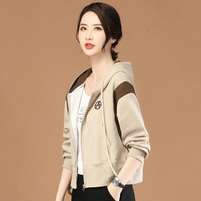 韩潮袭人宽松休闲开衫连帽卫衣外套女2023秋百搭夹克棒球服D1905