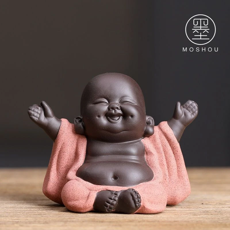精品宜兴紫砂大肚弥勒佛可养茶宠摆件茶具配件小和尚盆栽家居摆件