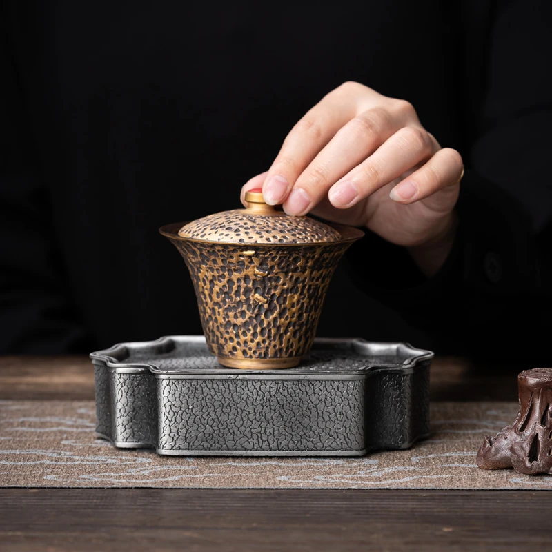 建盏金彩窑变锔钉盖碗家用高端茶器陶瓷茶碗不烫手功夫茶具配件