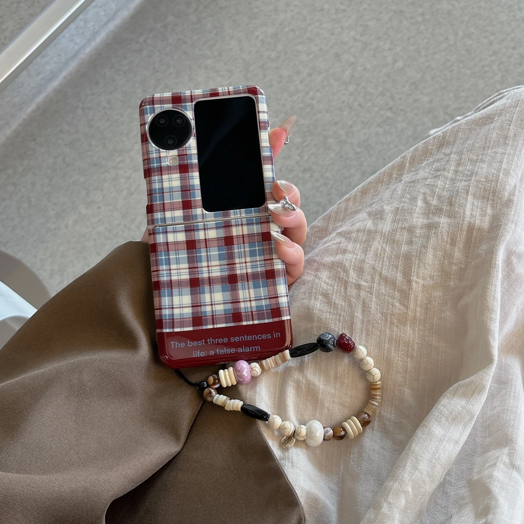 日韩复古棕蓝格子适用oppofindn3flip折叠屏手机壳新款硅胶软壳n2