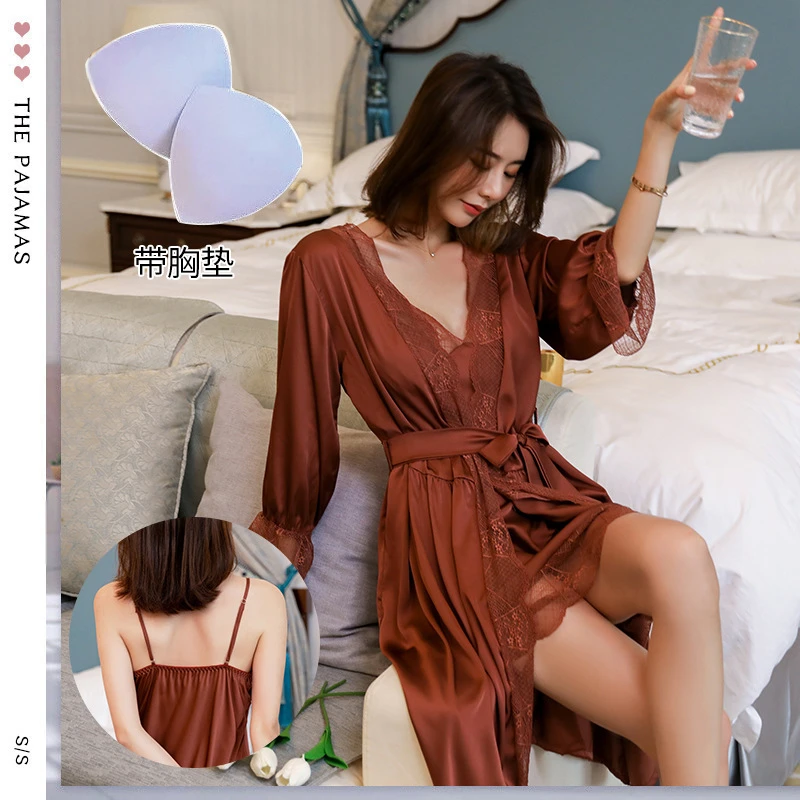 睡衣女士春夏复古宫廷仙女神带胸垫吊带睡袍两件套法式性感睡裙