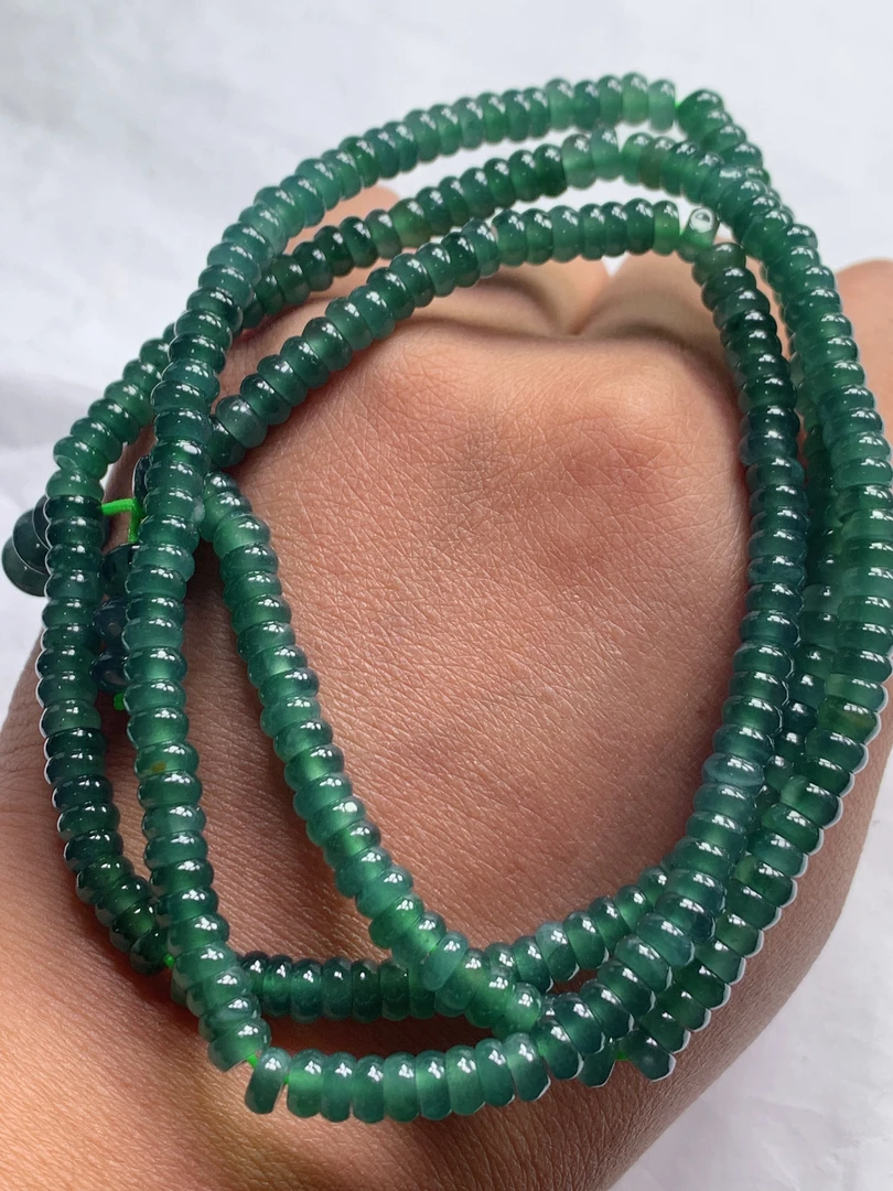 天然翡翠A货冰种蓝水蓝色算盘珠子项链珠链卡4.8mm冰透玉石珠子