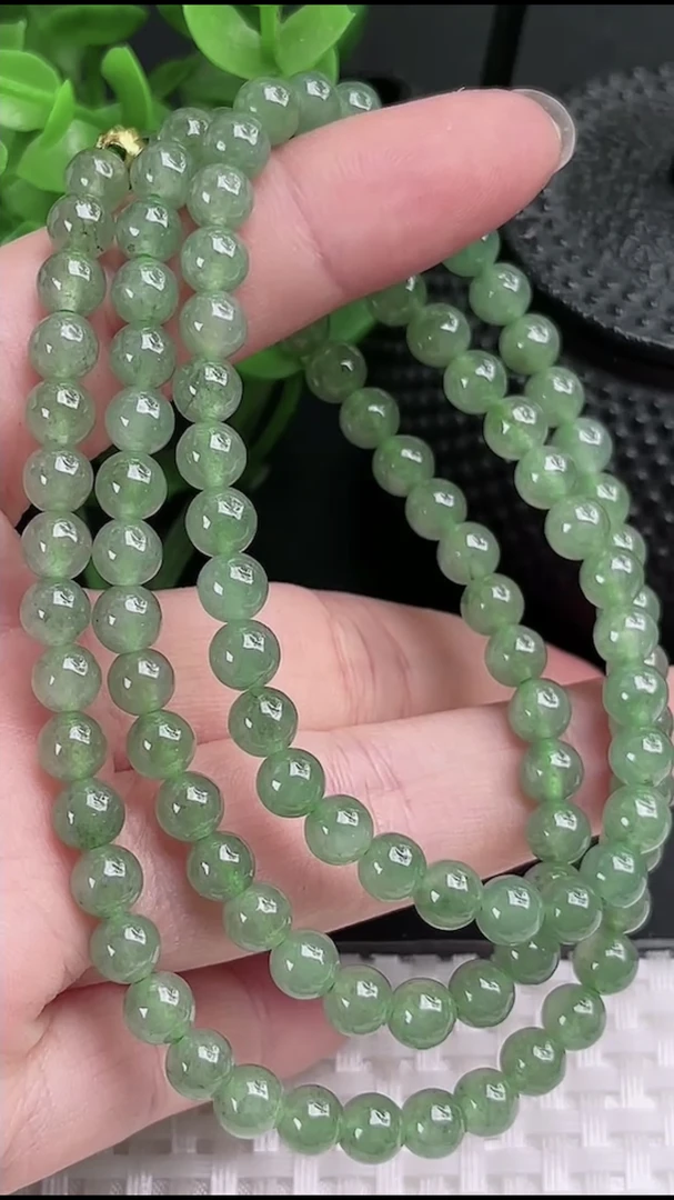 天然翡翠A货冰润满绿老油青圆珠项链珠链卡6mm