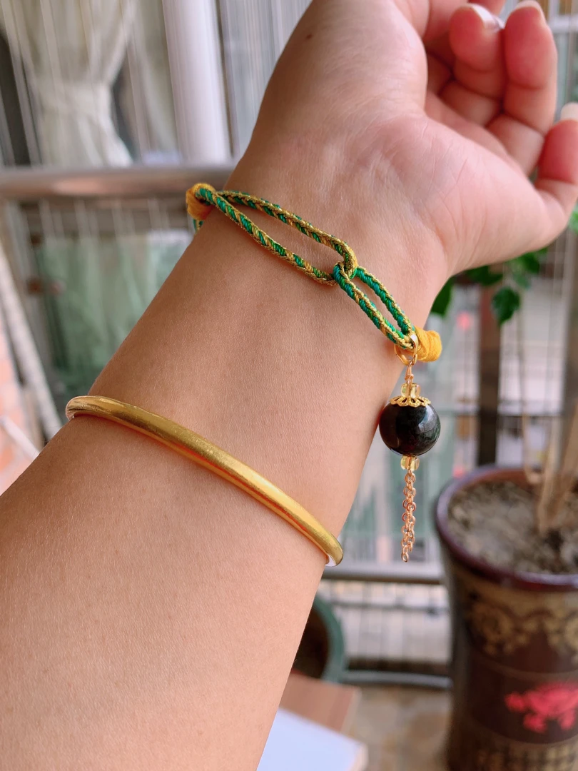 天然翡翠A货乌鸡种烟灰色圆珠手串手链手工编织卡12.8mm可调节玉