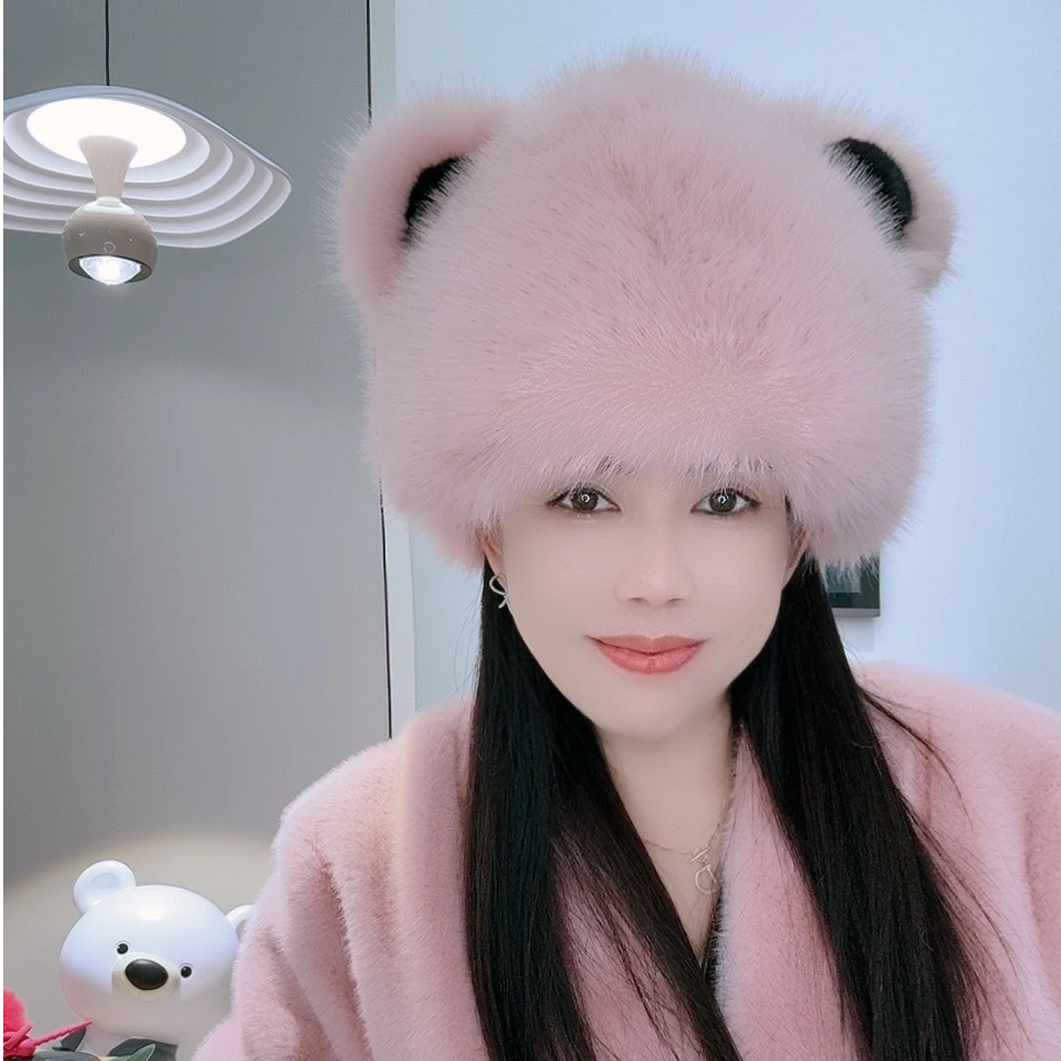 可爱毛茸茸抗寒保暖时尚百搭的小熊帽子秋冬季新款