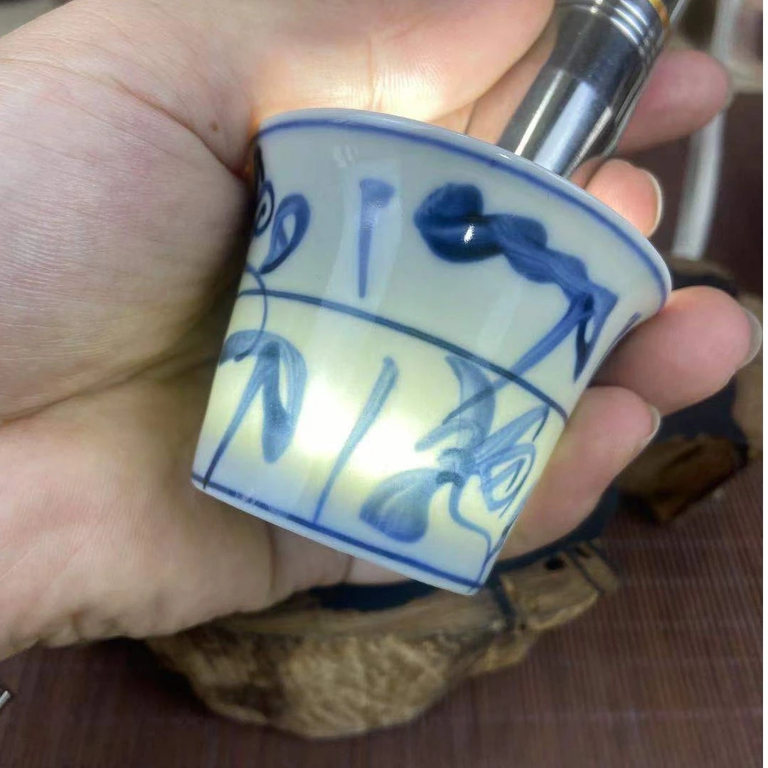 景德镇青花手绘刀字杯