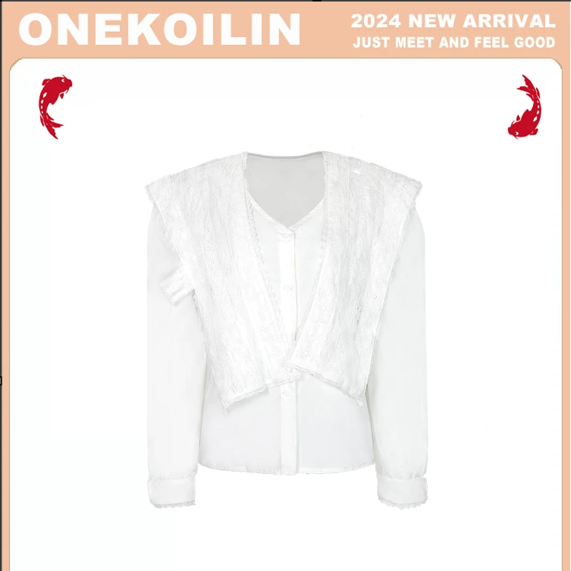 OneKoilin“ 泡芙”万能伴侣显瘦重工蕾丝双层复合披肩衬衣 PFCY
