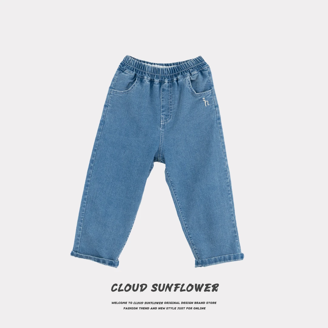 【百搭神器】儿童哈哈纯色弹力腰小标牛仔裤111666