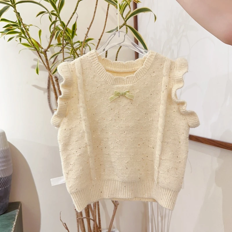 【云朵小葵】女童秋季时尚潮流蝴蝶结木耳领子休闲马甲889