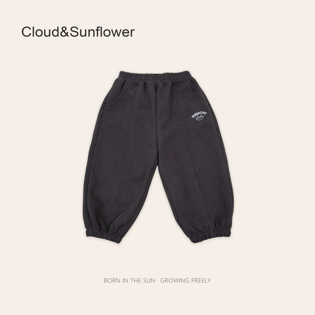 【云朵小葵】女童时尚纯色中拼英文笑脸小标休闲裤243950