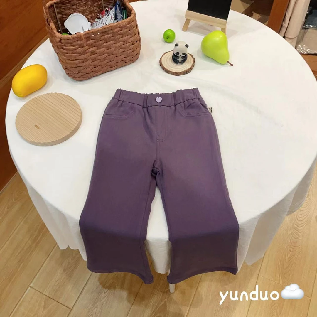 【紫荆意】儿童紫色爱心扣微喇洋气喇叭裤083282