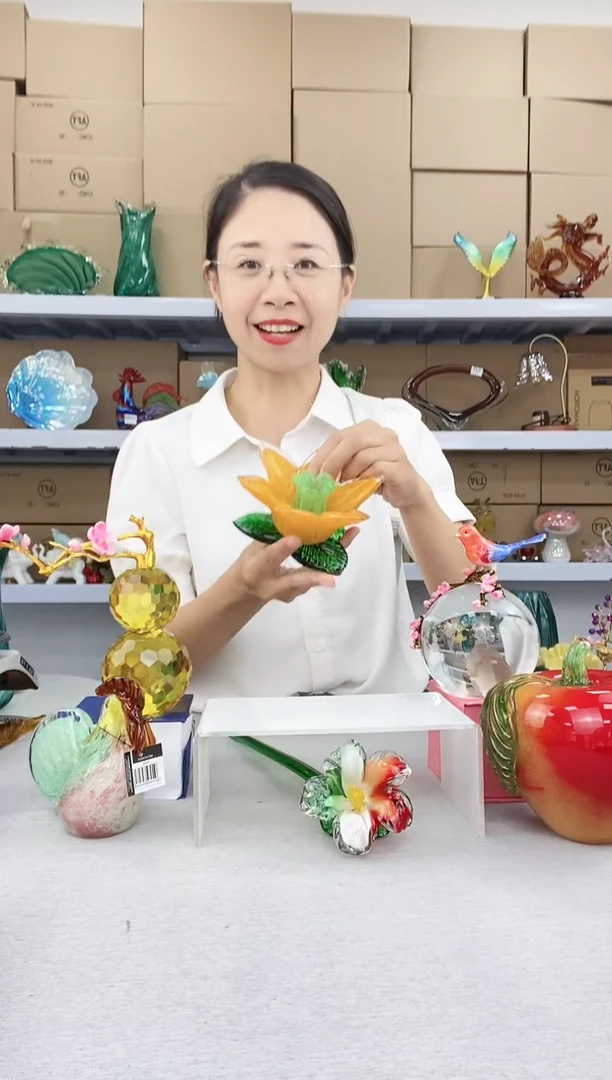 【闪购商品】高端轻奢纯手工叶子底座琉璃花微瑕