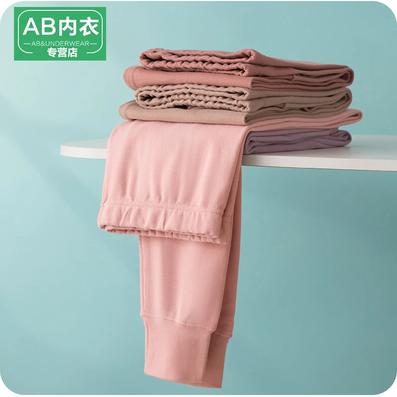 AB秋裤女纯棉内穿高腰中厚磨毛衬裤线裤打底全棉毛裤单件保暖裤冬