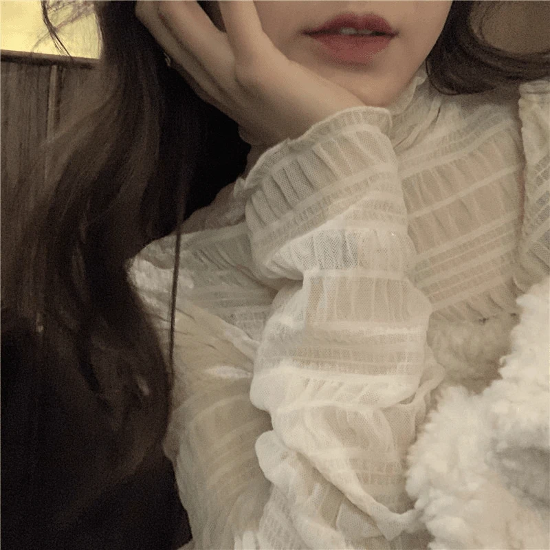 2025秋冬新款内搭网纱打底洋派欧货小衫爆款气质软糯蕾丝衫上衣女