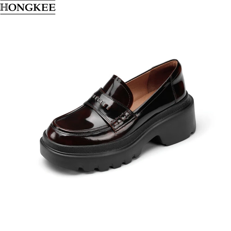 秋季圆头厚底乐福鞋字母饰扣英伦风百搭小皮鞋女H033S301