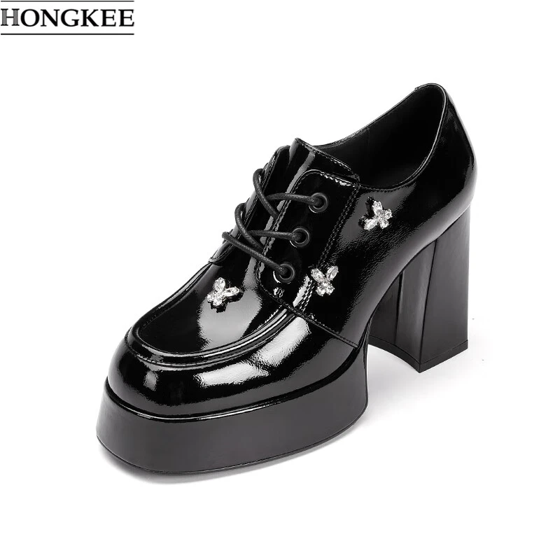 春季圆头粗跟系带蝴蝶饰扣甜美时尚单鞋HA84S113