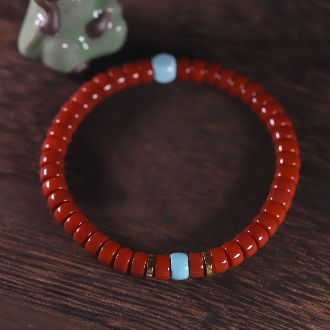 精品南红直切药片手串叠戴神器本命年柿子红男女同款DD-LUOL