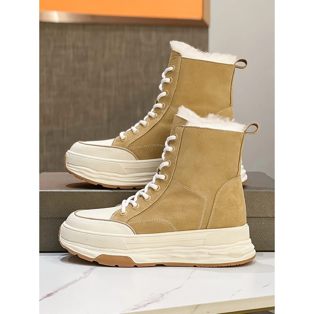 青蜓牌雪地靴女2023冬季新款皮毛一体加绒保暖真皮高帮鞋休闲东