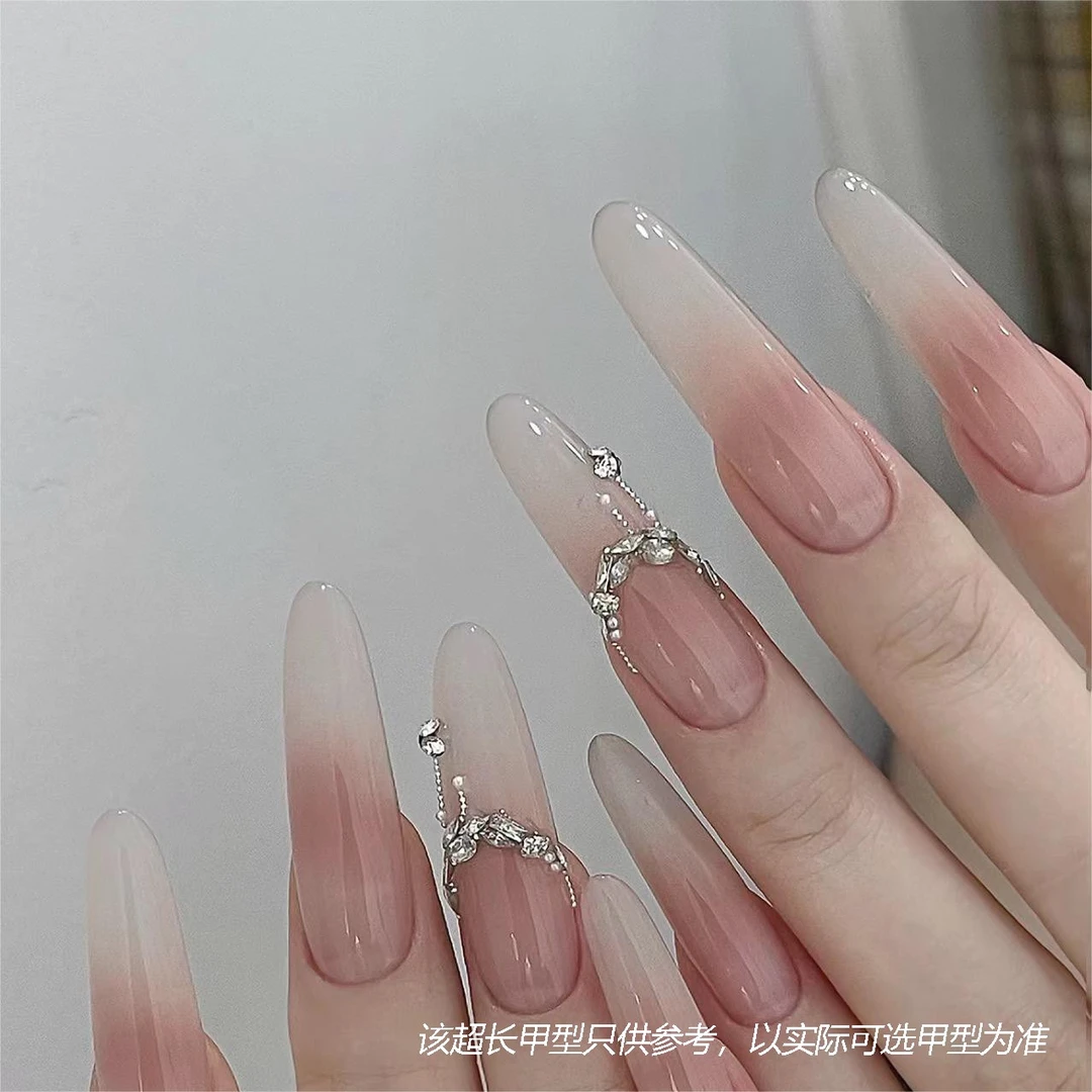 本宫指义【所谓伊人S】高级纯手工穿戴甲美甲甲片纯欲冰透粉色渐变