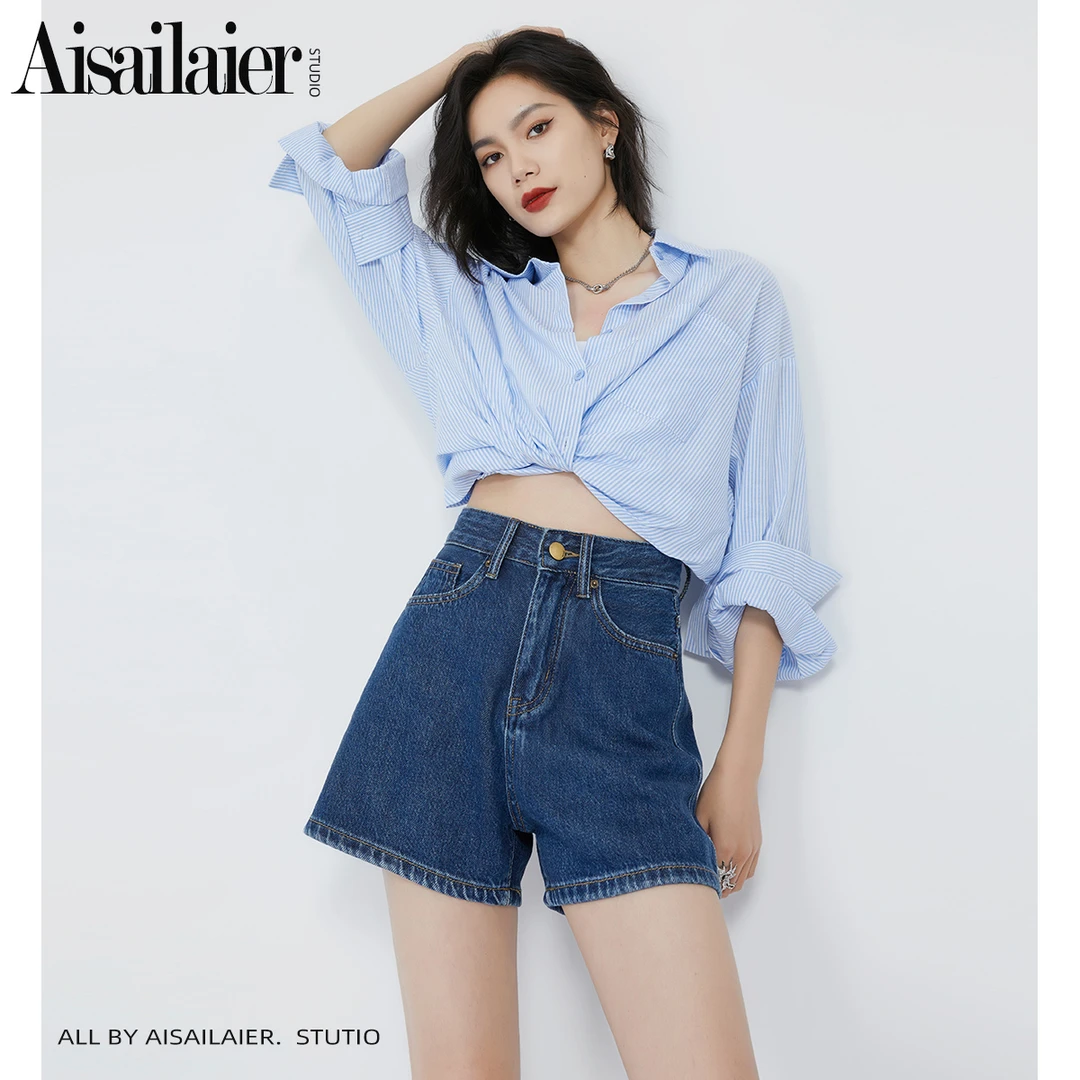 【蝉鸣】高腰牛仔短裤女2025夏季新款韩版宽松显瘦小个子a字热裤潮