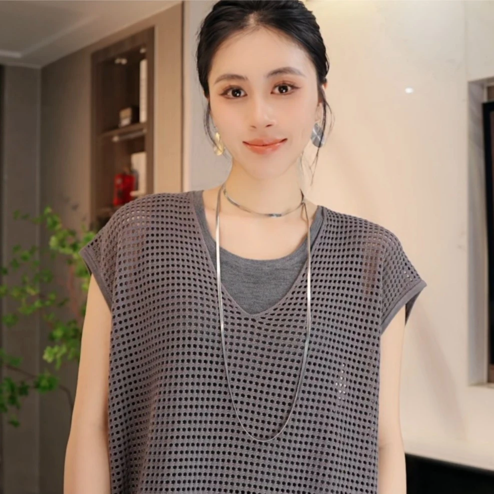 钛钢项链 叠带长款蛇骨链冷淡风毛衣链钛钢贝珠项链