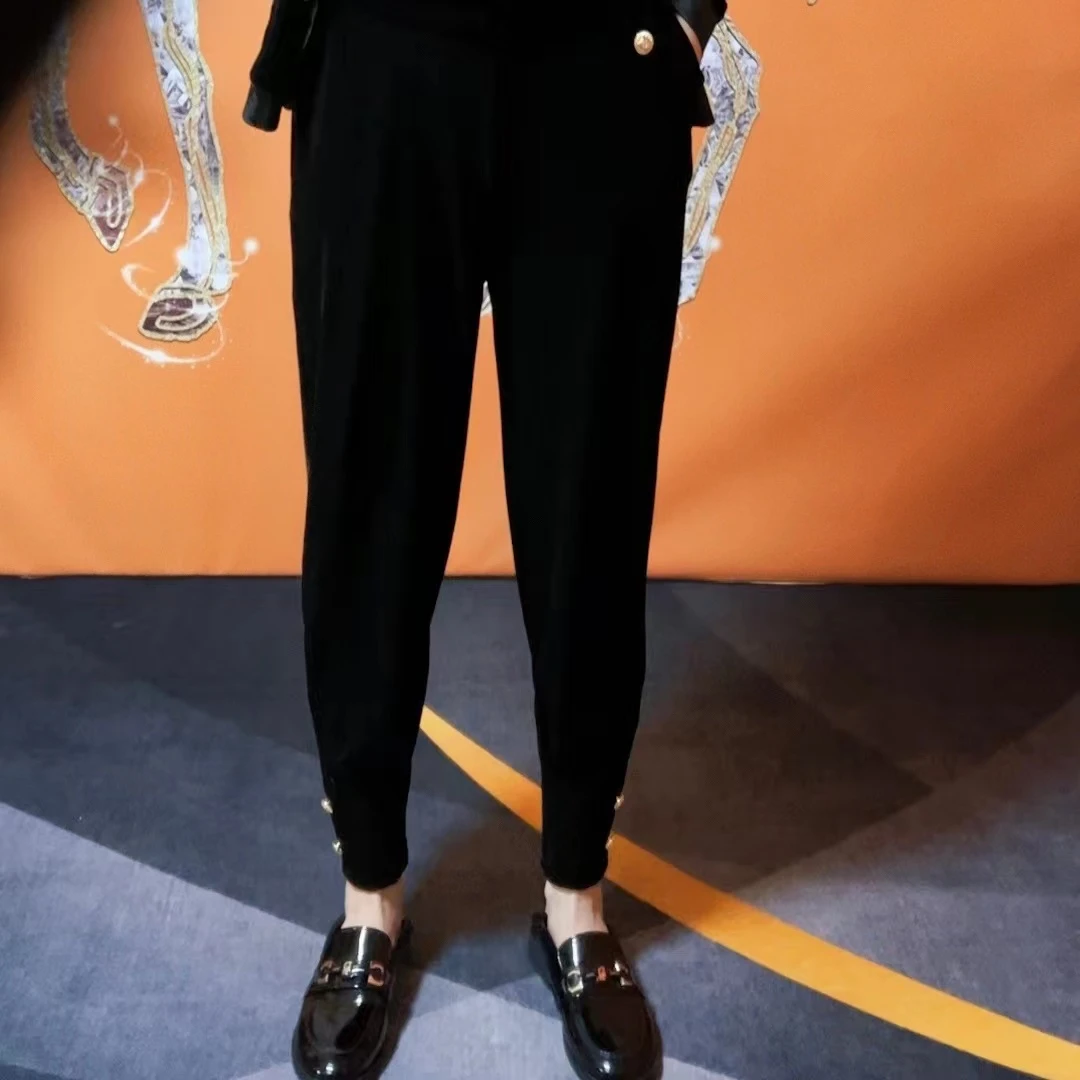 【MIAOCI】9910新品高端时尚休闲百搭丝绒收腿裤