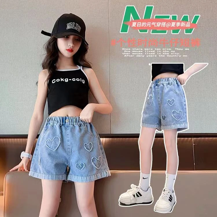 新款夏季女童外穿时髦洋气牛仔短裤女孩宽松舒适百撘短裤宝宝休闲