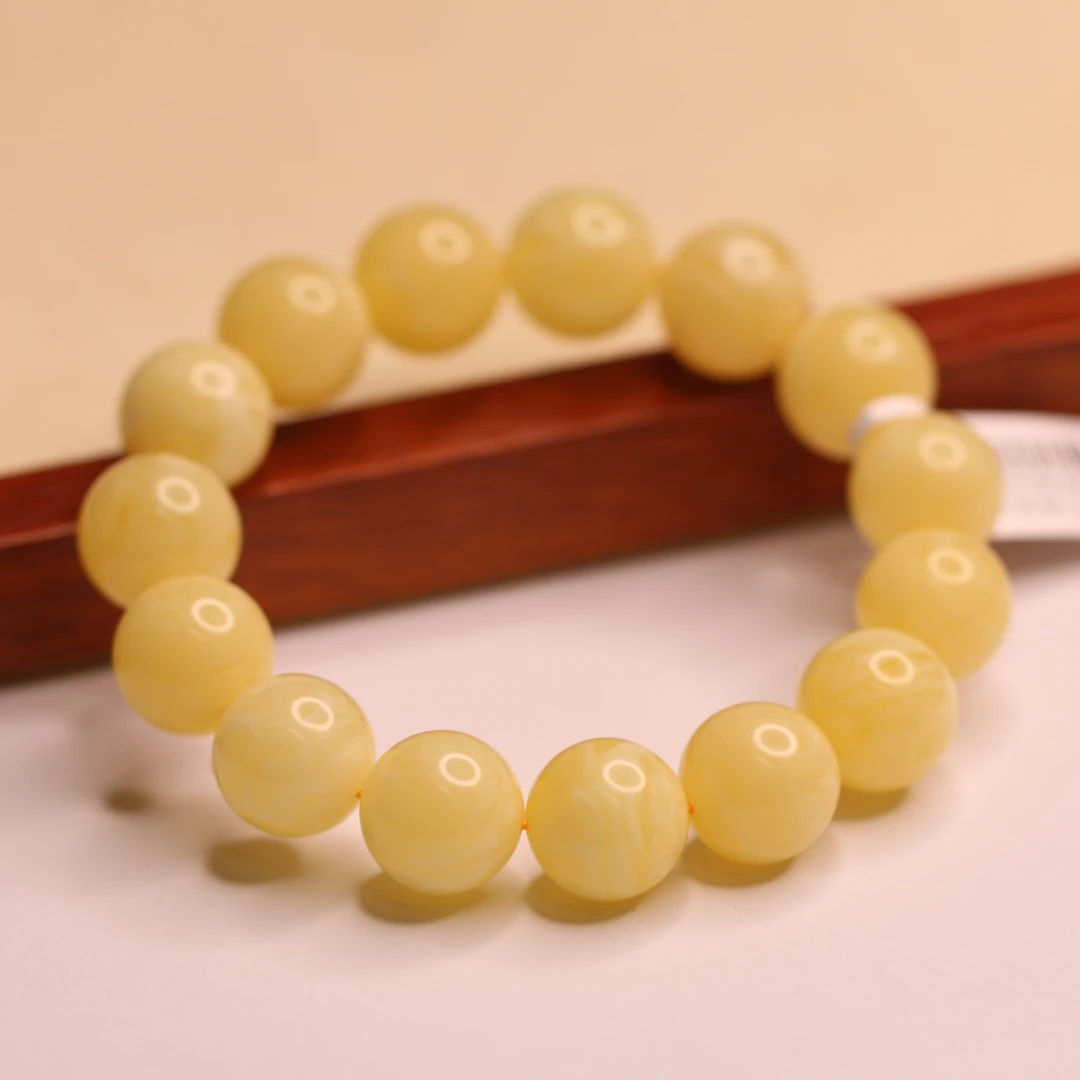 古觅珠宝白花蜜蜡手串手串14-15mm