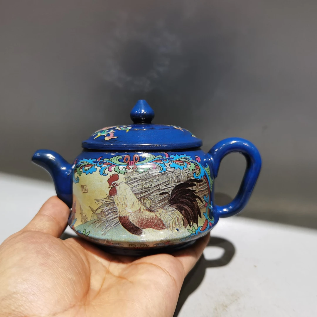 顾景舟名家旧藏珐琅彩生肖鸡和猪紫砂壶全手工300毫升