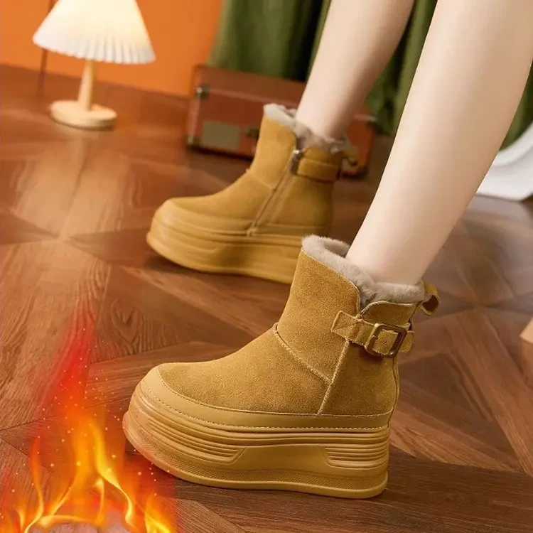 东北大棉鞋女冬加绒2024新款厚底内增高马丁靴防寒防水保暖雪地靴