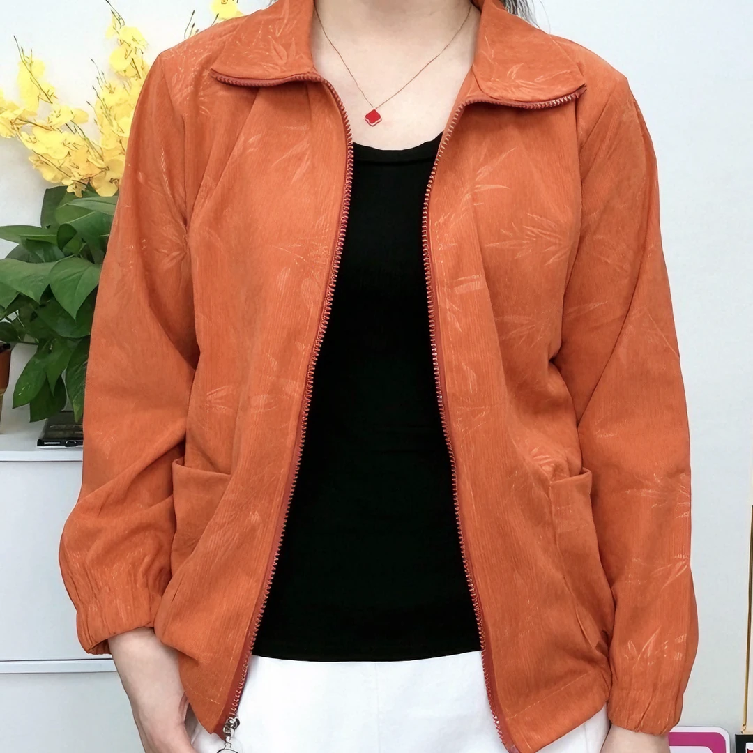 （添喜）上衣女外套新款时尚舒适休闲百搭外套女士拉链妈妈装洋气