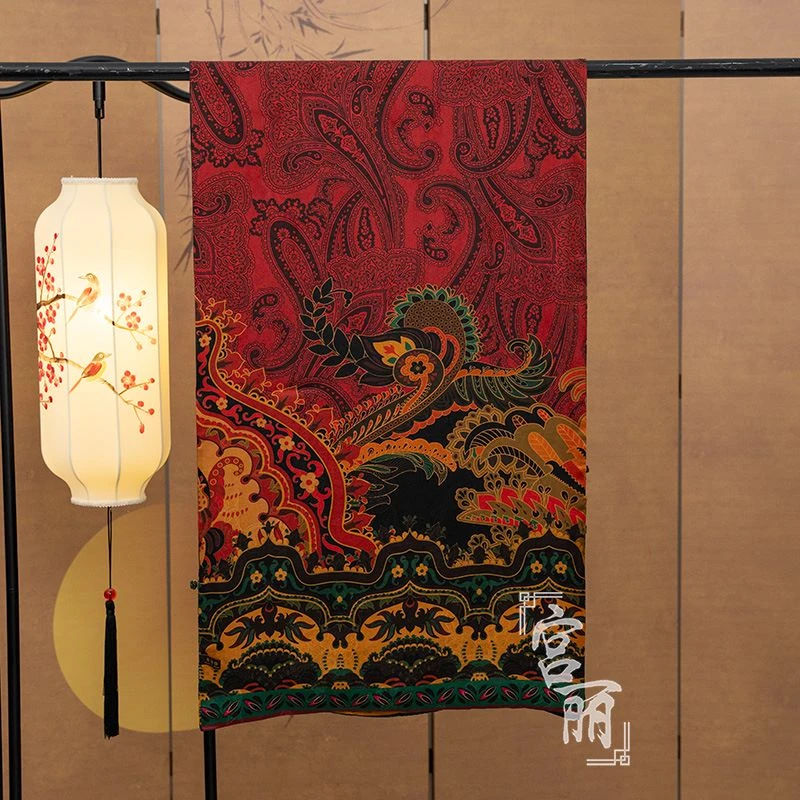 【如梦】宫丽52x180cm6A纯100桑蚕丝花椤双层双面盘扣国长巾A006