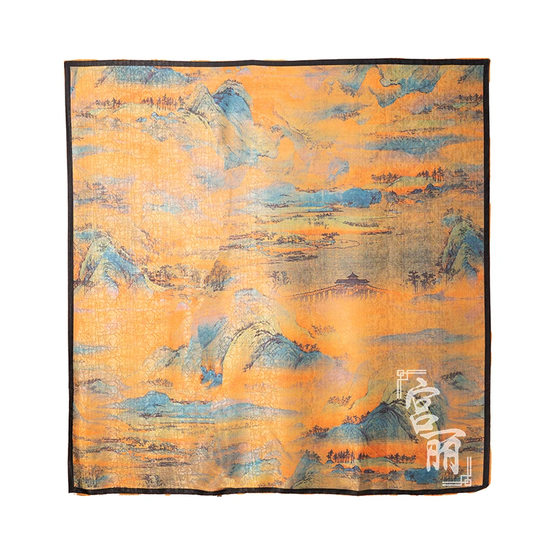 【万里江山】宫丽140X140cm龟裂纹国风中国风暗提花方巾休闲