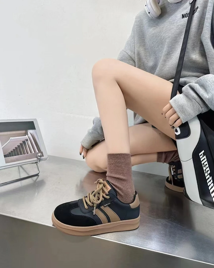 系带德训鞋女新款厚底复古运动板鞋百搭休闲阿甘鞋   507-7