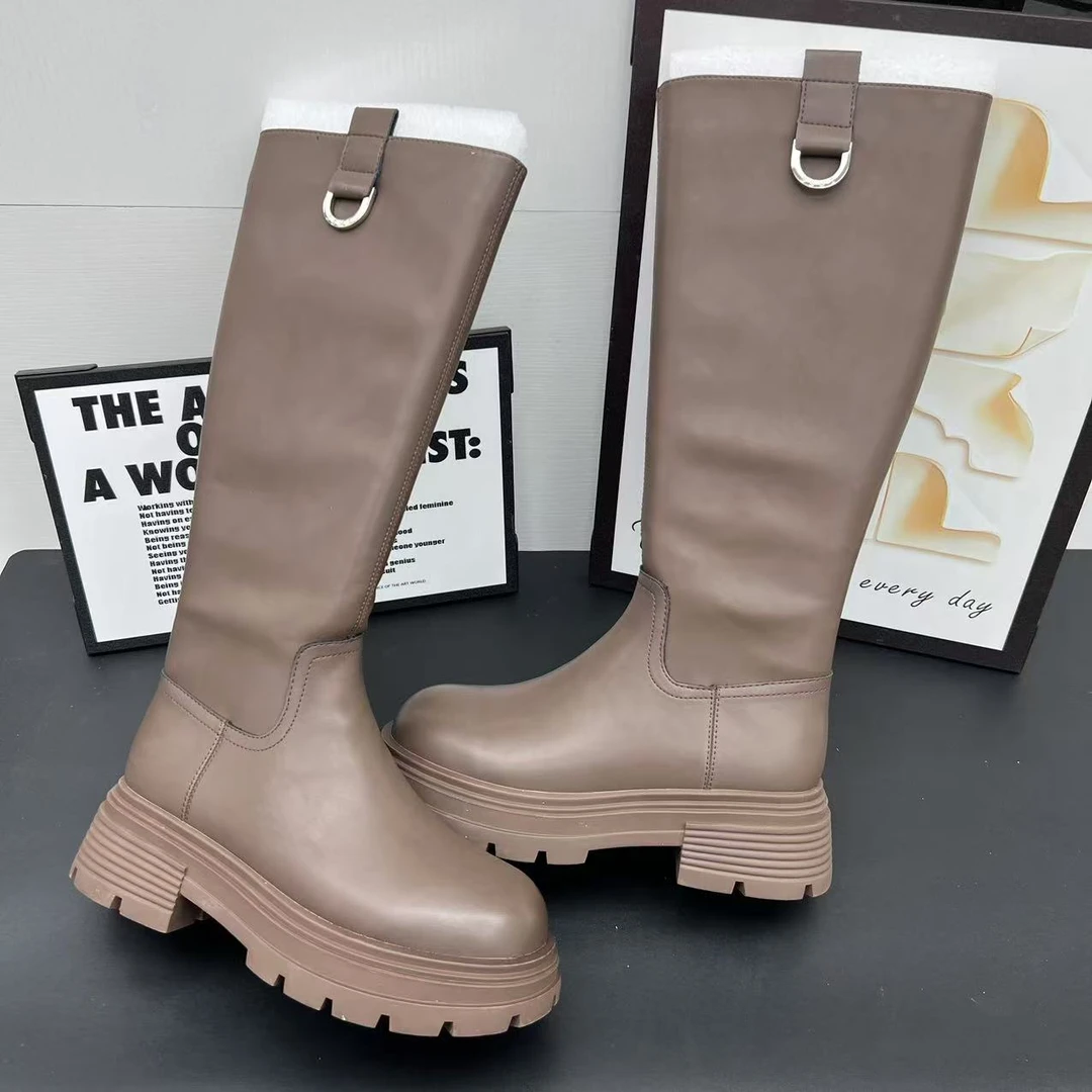 （加绒）新款长筒靴时尚厚底骑士女靴英伦风韩版不过膝靴  27018-2