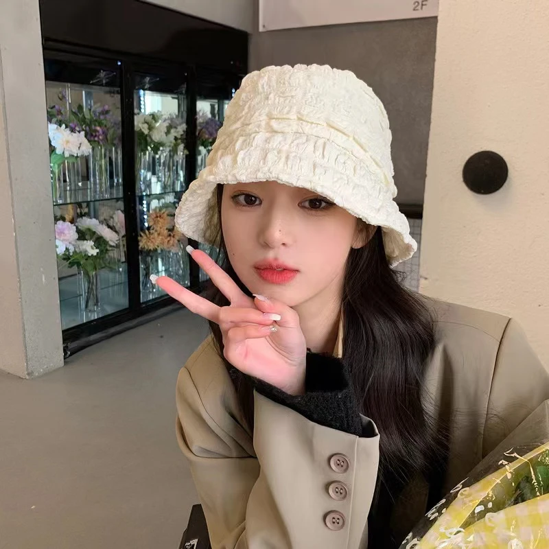网红同款渔夫帽子春夏薄款遮阳泡泡纱盆帽显脸小防晒素颜水桶帽女