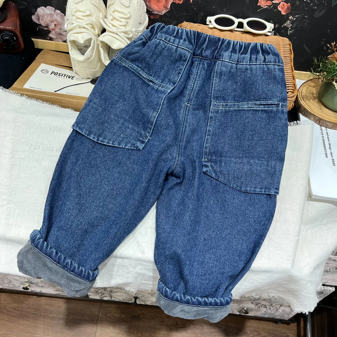【近咪】儿童秋季新款时尚百搭加绒中小童秋冬款休闲牛仔裤子23E69