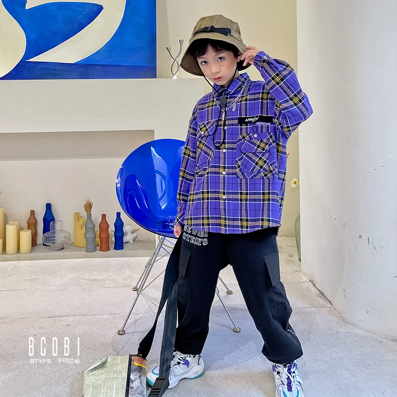 BCOBI/不可比喻男童中大童格子衬衫加绒加厚长袖上衣潮2541111539