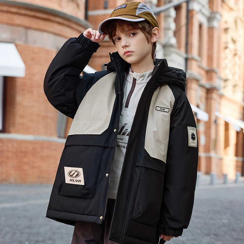 新款正品男童羽绒服中长款中大童白鸭绒加厚保暖洋气连帽童装外套