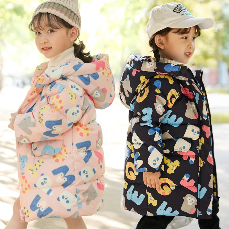 新款正品女童羽绒服中长款中小童加厚保暖冬季洋气时尚连帽外套