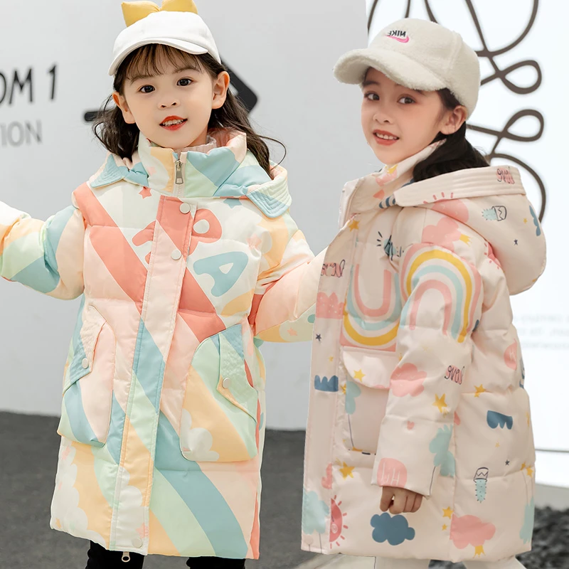 新款免洗女童羽绒服白鸭绒中小童宝宝中长款洋气冬季加厚童装外套