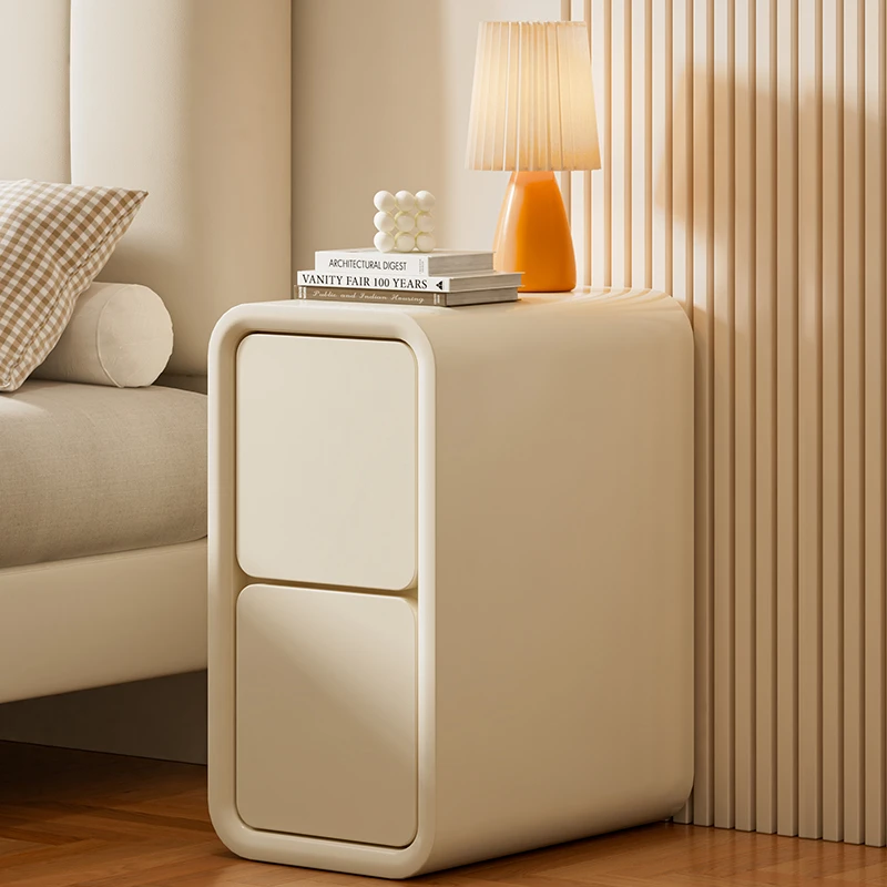 小户型床头柜窄款现代简约小型窄小免安装轻奢窄边柜奶油风床边柜