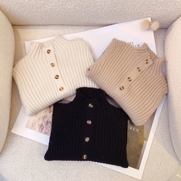 宝宝高领针织衫款毛衣纽扣洋气百搭套头上衣儿童秋冬打底衫