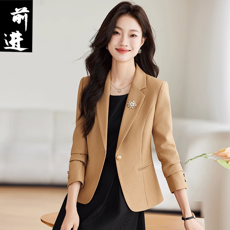 高端粉色小西装外套女上衣早秋新款修身显瘦休闲百搭时尚西服上衣