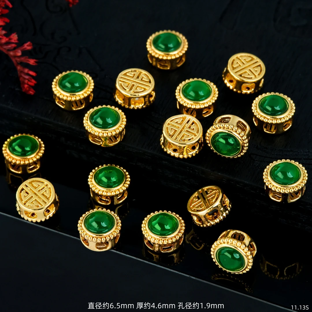 【金豆珠宝】18K金镶缅A翡小钢炮蛋面隔珠背云散珠隔珠DIY配件S